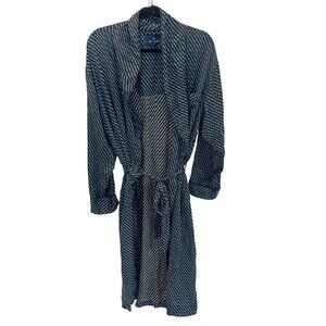 Vintage Barrington Silk Robe Black & Blue Geometric Print - Men's One Size